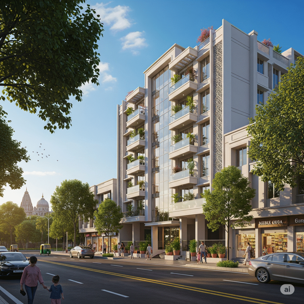Modern residential apartments in a prime Solapur location with clean roads, greenery, and accessible urban living.